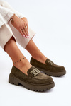 Women's loafers with chain dark green Mevre