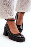 Black Patent Leather Pumps on Chunky Heel by Effiba