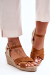Women's Suede Sandals On Braided Wedge Camel Tessa