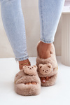 Women’s Furry Slippers With Bear And Decorative Elements Beige Innalise