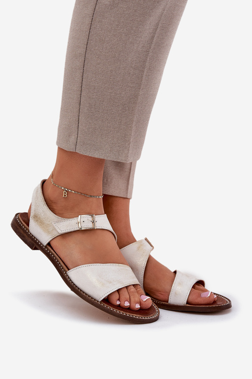 Women's Leather Flat Sandals Zazoo 3014 Distressed Gold