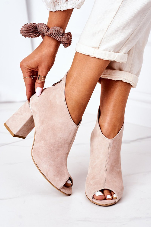 Suede Boots On A Block Heel Lewski Shoes 3044 Beige