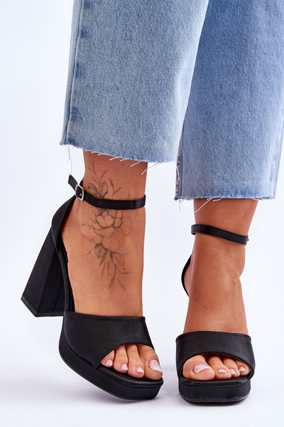 Satin Sandals On Chunky Heels Black Eternity