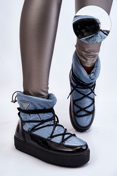 Women's Fashionable Lace-up Snow Boots Blue Carrios
