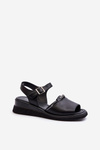 Black Women's Leather Wedge Sandals Vinceza 66624