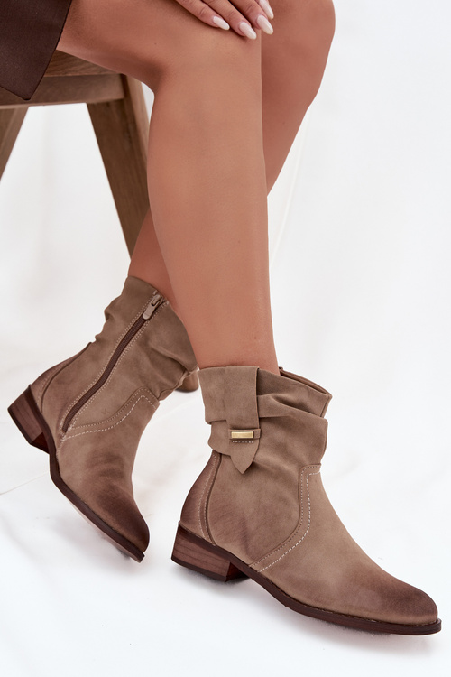 Women's ankle boots with low heel with gathering lined khaki Gracia