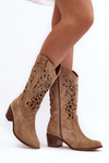 Lace-Up Suede Cowboy Boots Beige Lewski 3320