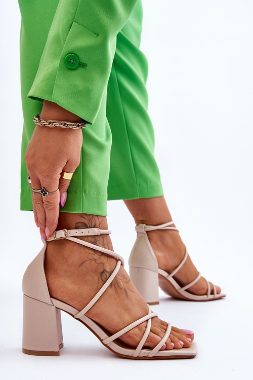 Leather Fashionable Women's Sandals Heels Beige Primma