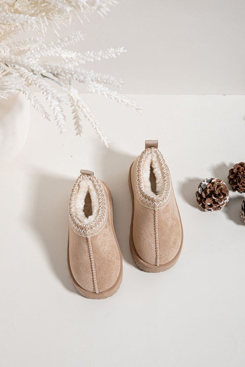 Dziecięce Śniegowce Haft Platforma Beżowe Prina