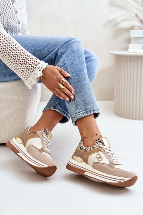 Damskie Sneakersy Na Platformie Beżowe Debizia