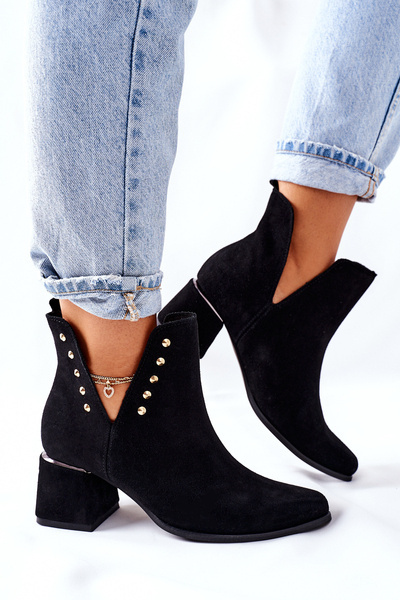 Women's Suede Boots With Cut outs Lewski Black 3074/B