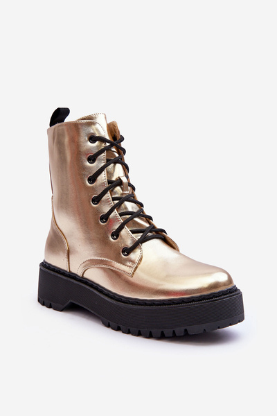 Botki Workery Metaliczne Skóra Złote Teflorna CLS-270