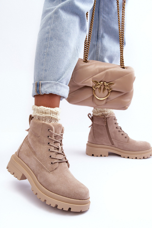 Trapery Botki Ocieplane Zamsz Beżowe Alden A5201-39