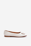 Women's Eco Leather Ballerina Flats with Decoration White Edoslli