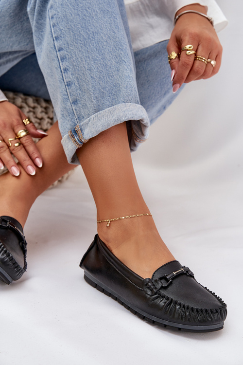 Flat Leather Moccasins With Decoration S.Barski LR51-547 Black