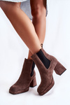 Suede Boots On Massive Heel Laura Messi 2519 Brown