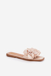 Women's Flat Sandals With Decorative Flowers Beige Misorsse