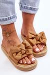 Women's Suede Slippers With Bow Camel Fency