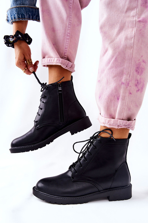 Classic Tiered Leather Booties Black Melome