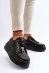 Women's Black Leather Platform Sneakers by Vinceza 66700