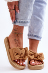 Women's Suede Slippers With Bow Camel Fency