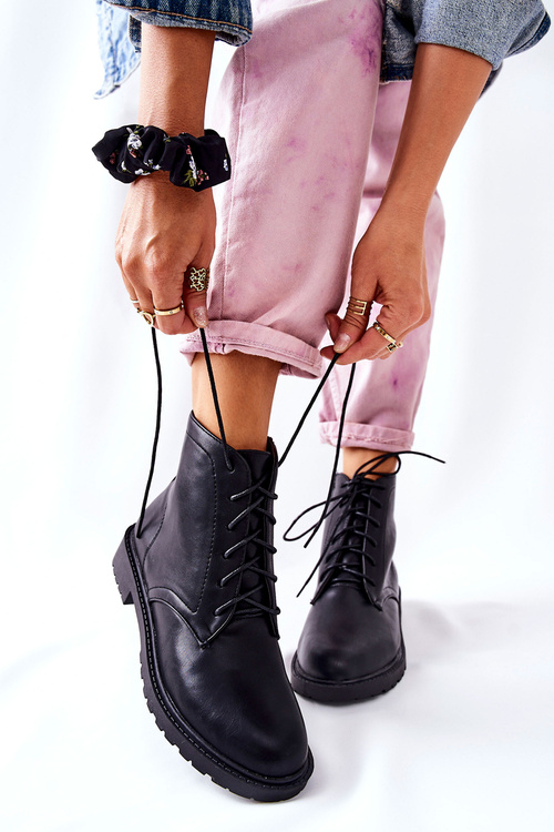 Classic Tiered Leather Booties Black Melome