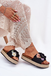 Women's Sandals With Flowers Platform With Braiding Black Zenvanis