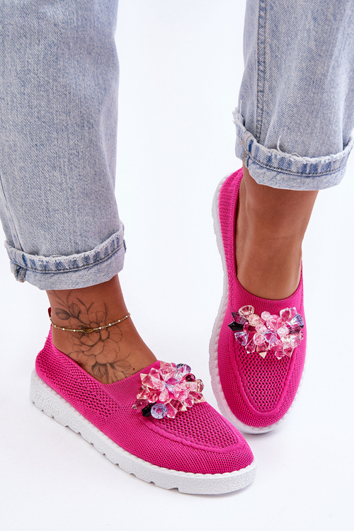 Tenisówki Damskie Wsuwane Z Kamieniami Fuksja Simple JY303