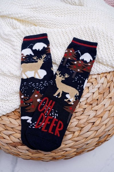 Women's Christmas Socks Antiskid Navy Blue OH DEER
