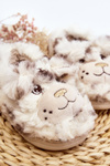 Children's fur slippers with bear light beige Apolanie