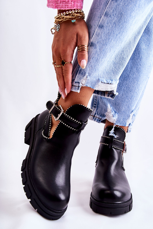 Botki Damskie Skóra Ćwieki Czarne Clares