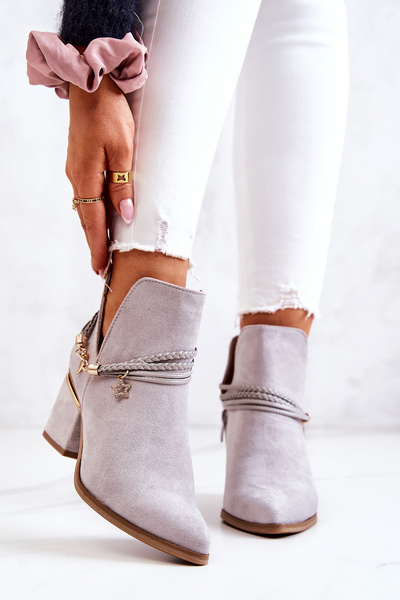 Suede Cowboy Boots With Stripes Grey Inessa