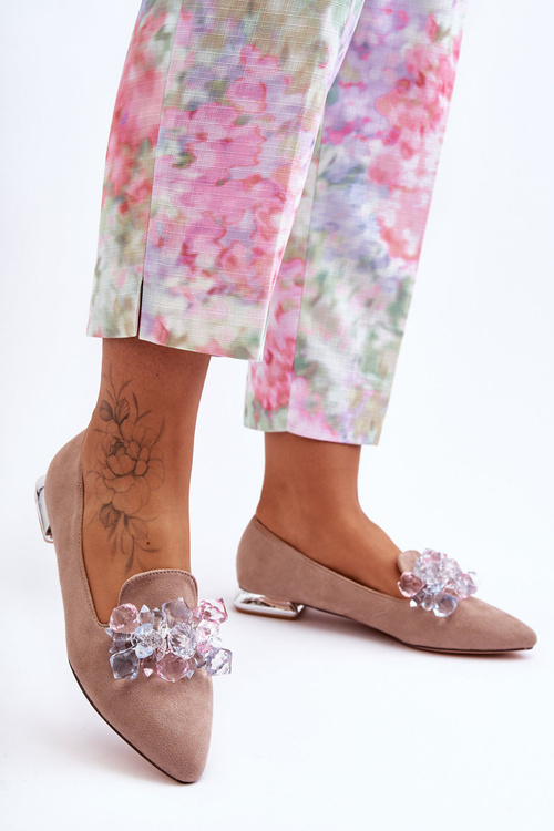 Women's Decorated Moccasins on a Flat Heel Dark Beige Sloane