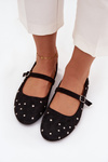 Embellished Women's Ballerinas with Strap Black Olivisse