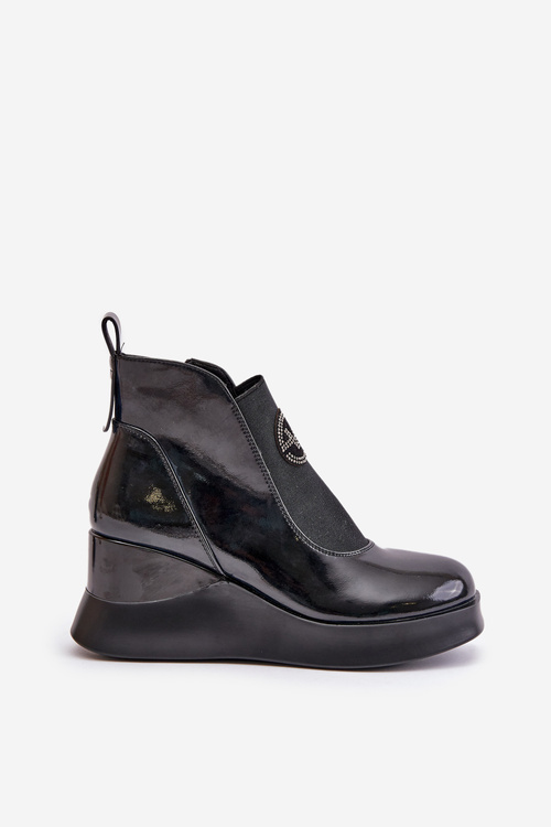 Lacquered Wedge Boots Insulated Black Vinceza 66703