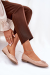 Lacquered Elegant Women's Ballet Flats With Decorative Detail Beige Vinceza 17377