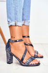 Sergio Leone SK870 Stiletto Sandals Navy Blue Animal Pattern