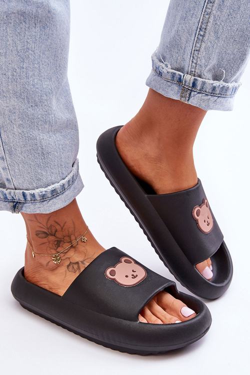 Light Women's Foam Slippers With Teddy Bear Black Lia