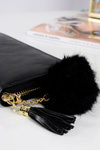 Large Women's Black Wallet Gold Zip Keyring Fur.