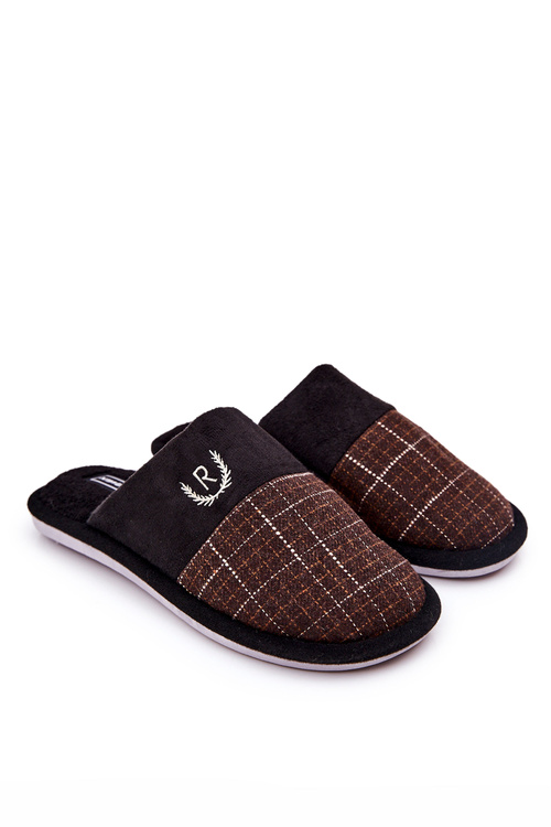 Padded Checked slippers Black and Brown Blase