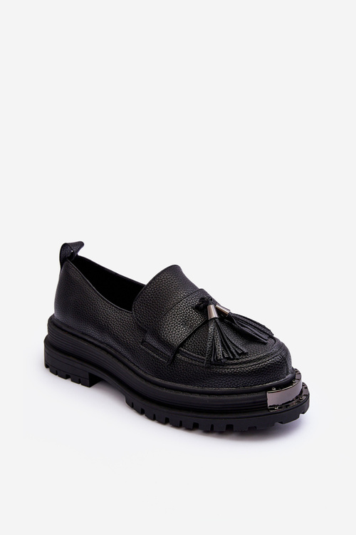 Leather Moccasins on Platform and Flat Heel Black Jorne