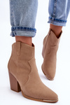 Leather Cowboy Boots on Heel Beige Lotoune 
