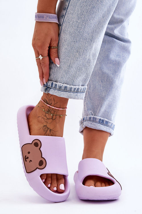 Women's Light Foam Slippers Bear Motif Violet Parisso