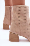 Leather Aperture Boots on Heel Beige Pearls