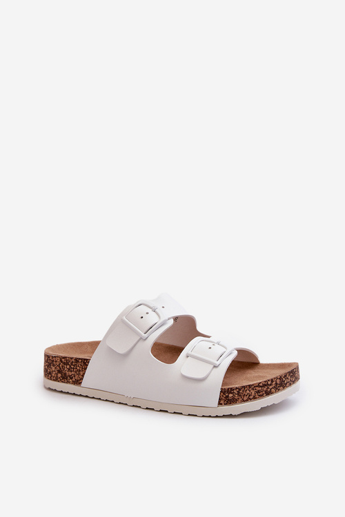 Women's Cork Platform Sandals With Buckles White Wedges
