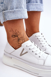 Women's Leather Platform Sports Shoes White Saul
