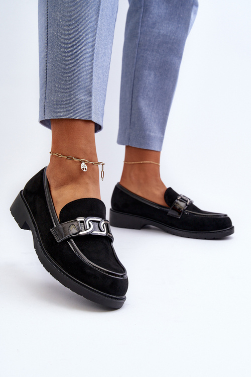 Mokasyny Damskie Zamszowe Czarne S.Barski HY350A