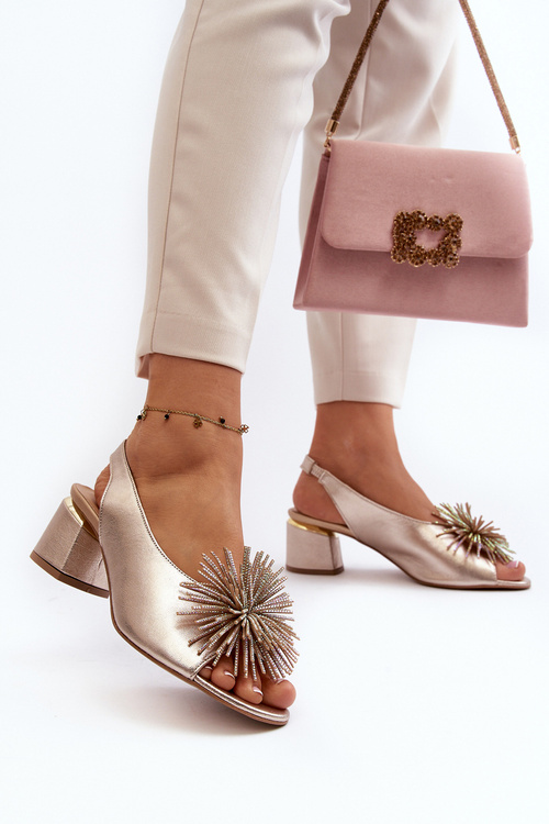 Leather Sandals with Ornament Laura Messi 2719 Gold