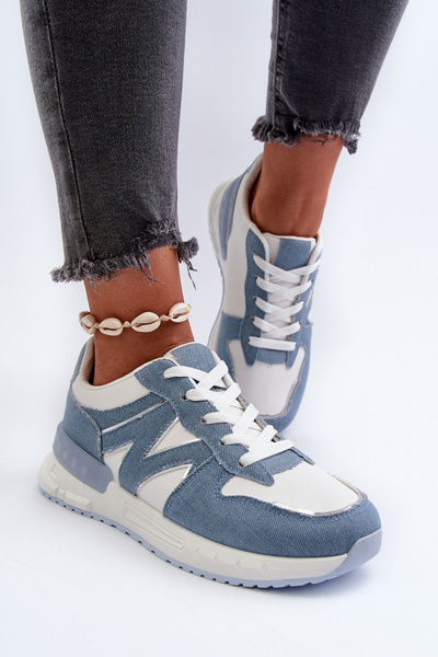 Damskie Sneakersy Eko Skóra Niebieskie Kaimans A88-173