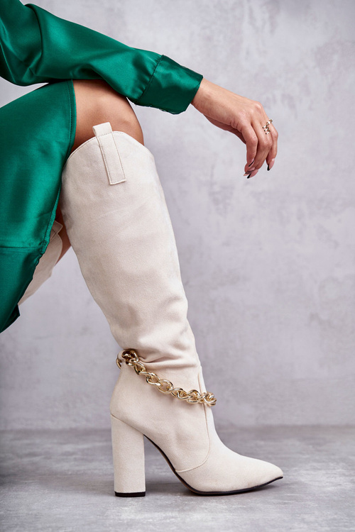 Women's Suede Warm Boots With A Chain Light Beige Jasmin